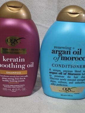 OGX Keratin Smoothing Oil Shampoo & Argan Oil Conditioner Duo - Pink & Blue